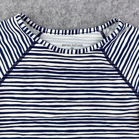 Garnet Hill Swim Shirt Top Kids Size 8 Blue Striped Rash Guard Long Sleeve Beach - Picture 3 of 14